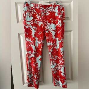 Banana Republic Red and Pale Blue Floral Avery Ankle Pants